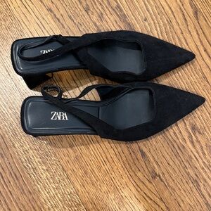 Zara Black Suede Slingback Heels